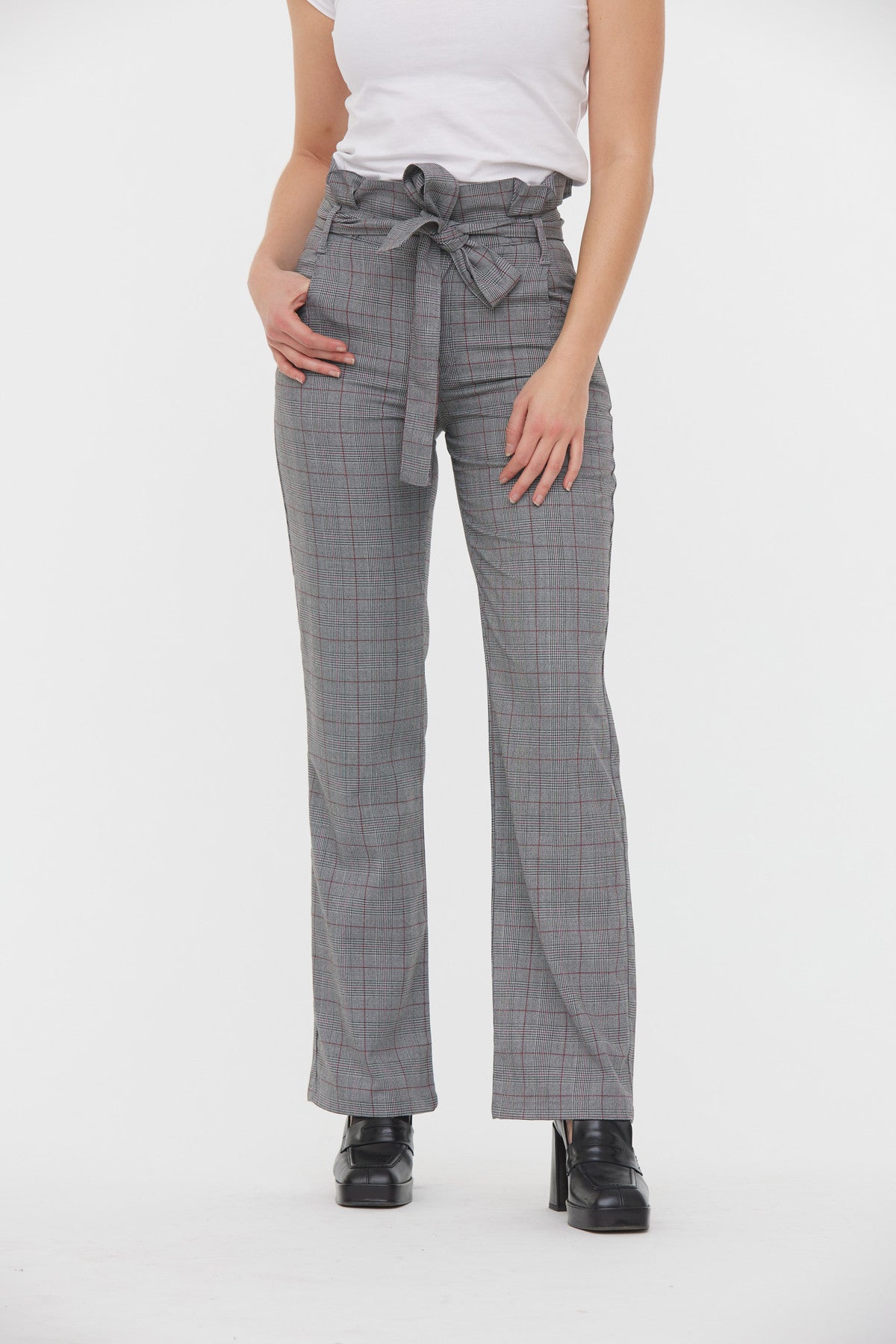 Pantalon GINA Gris / Bordeaux L34