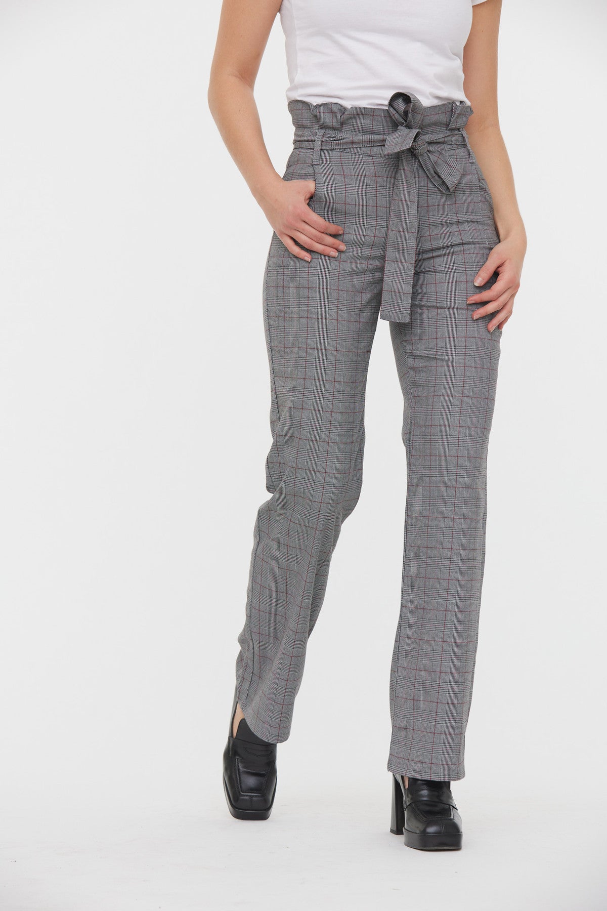 Pantalon GINA Gris / Bordeaux L34